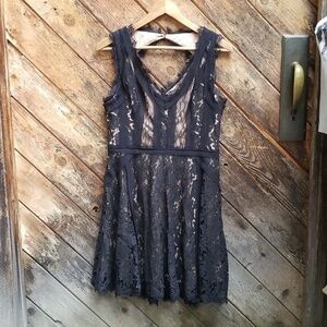 Heartloom Anthropologie Dress Black Lace with Nude Lining Medium/Large